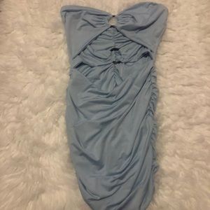 Strapless rutched midi dress with ring detail😍